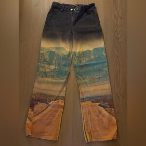 Desert Highway Scenic Print Jeans – Statement Graphic Denim